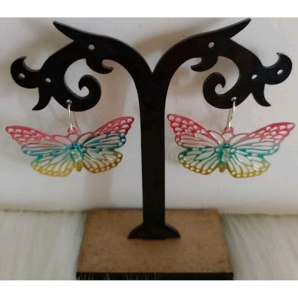 George Multi-Color Dangle Butterfly Earrings Boho Filigree Rhinestone NWT - Picture 1 of 3